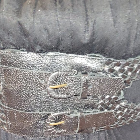 Vintage Leather Trimmed Long Dress Poly Spandex Cotton Size 8-10 - Picture 7 of 10